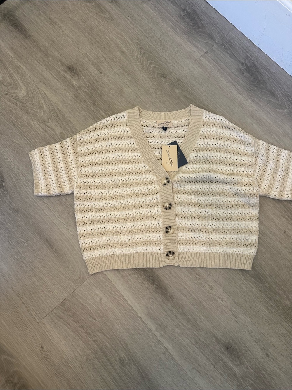 Universal Thread Cream Crochet Short-Sleeve Button Cardigan